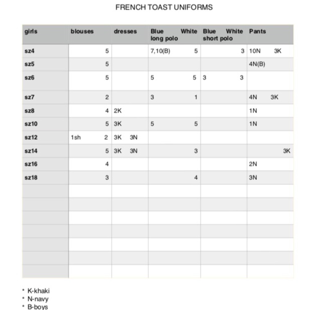French Toast Uniforms
